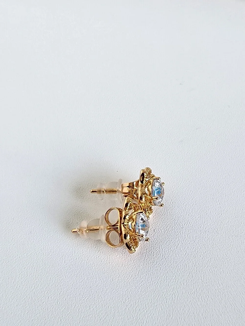 Rose Gold Plated Blue Crystal Flower Stud Earrings Dainty Sparkle